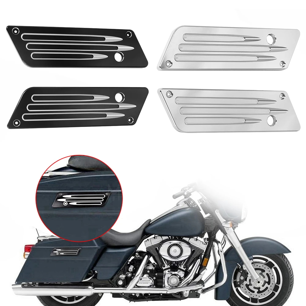 

1 Pair Motorcycle Saddlebag Latch Cover Aluminum Black/ Chrome For Harley Touring Electra Street Glide FLH FLT 1993-2013