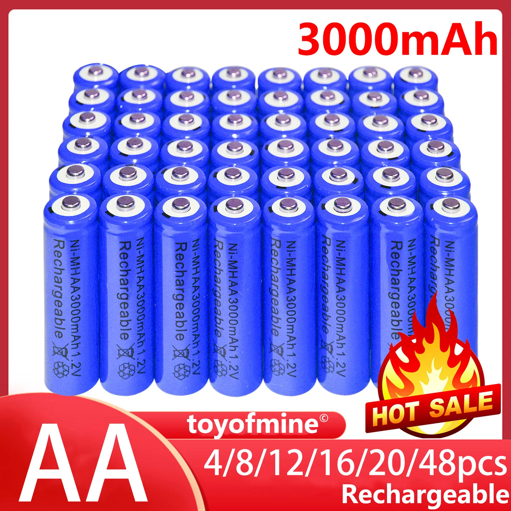 4-48pcs New Brand AA rechargeable battery 3000mah 1.2V NI-MH Rechargeable for led light toy mp3 Blue | Электроника