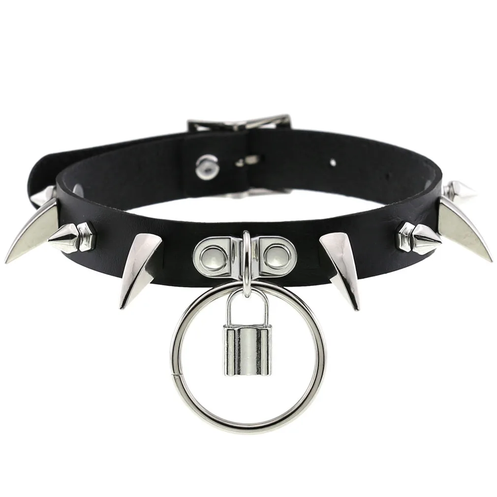 Ошейник-чокер для девочек черное ожерелье с шипами и замком в стиле эмо панк