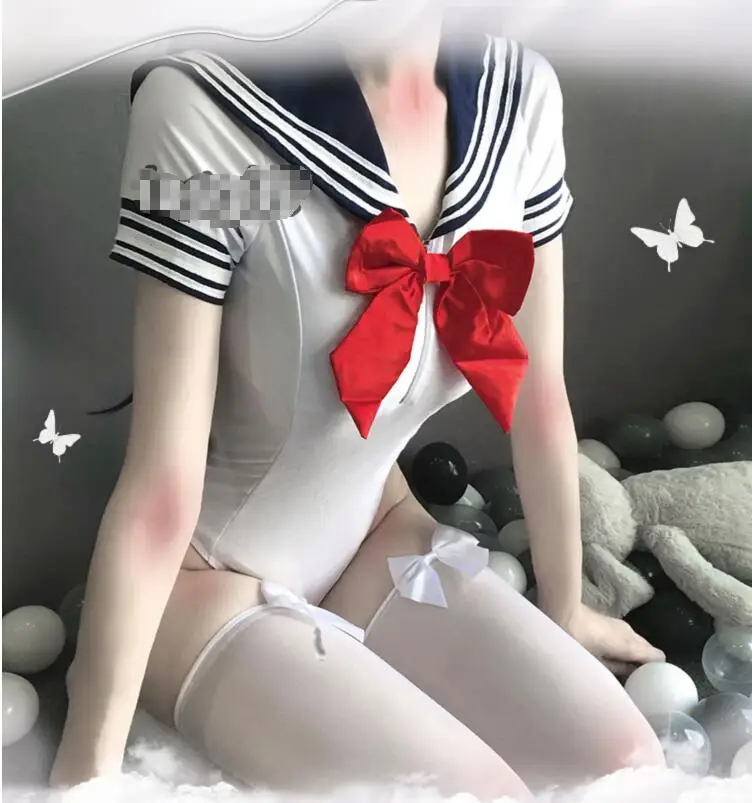

2020 New Sexy Costumes School Girls Cosplay Exotic Apparel for Women Short Sleeves Bodysuit Adorable Swimsuit with Rosette Hot
