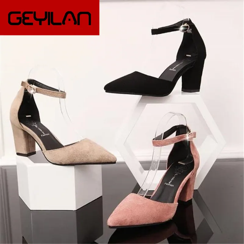 Spring and autumn suede pointed toe sandals button belt high-heeled shoes thick heel single shoes female
Spring and autumn suede pointed toe sandals button belt high-heeled shoes thick heel single shoes female