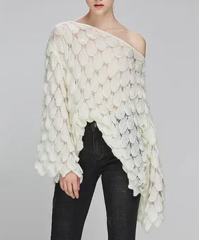 Women Elegant Hollow Out Sweater Casual Flare Sleeve Loose Sweaters Embroidery Knitted Slash Neck Pullovers 
Women Elegant Hollow Out Sweater Casual Flare Sleeve Loose Sweaters Embroidery Knitted Slash Neck Pullovers