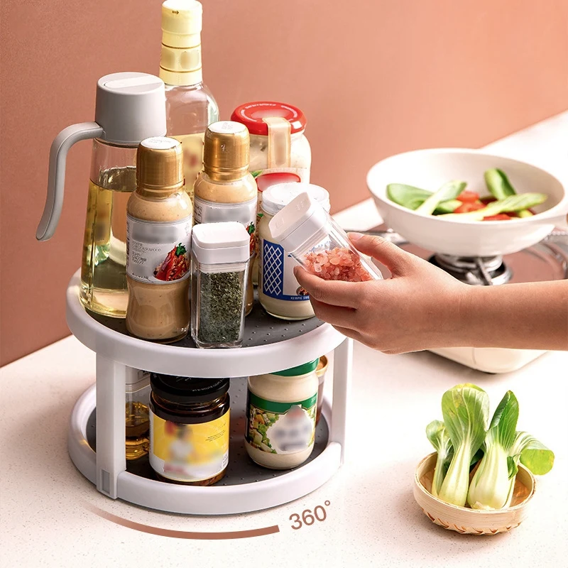 360 Rotation Double Layer Cabinet Organizer Spice Storage Rack Pantry Turntable 25cm - Gray
360 Rotation Double Layer Cabinet Organizer Spice Storage Rack Pantry Turntable 25cm - Gray