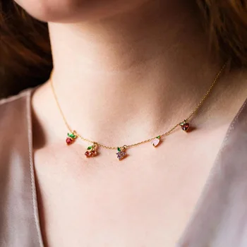 Sweet Women Fashion Fruits cherry apple strawberry grape peach charm Necklace Gold color Chain cute Fruit Basket Choker Jewelry
Sweet Women Fashion Fruits cherry apple strawberry grape peach charm Necklace Gold color Chain cute Fruit Basket Choker Jewelry