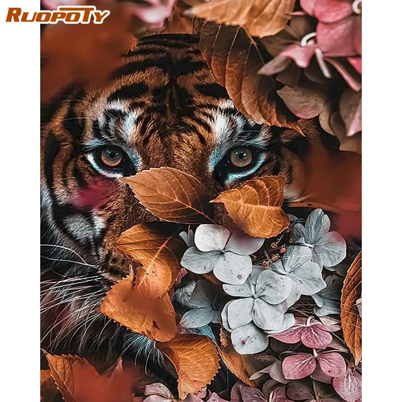 RUOPOTY картина маслом с изображением тигра Out по номерам на холсте рамкой цвет для