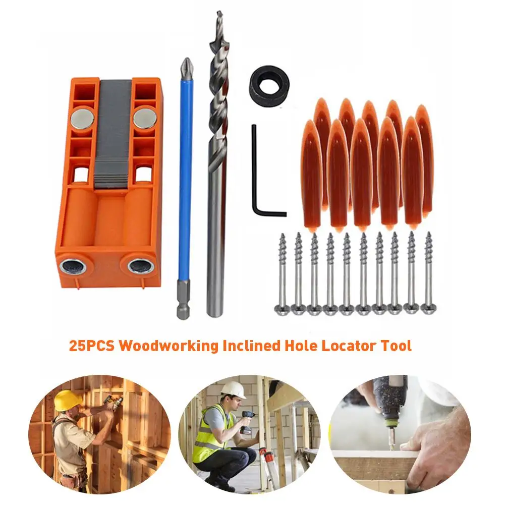 25PCS Woodworking Inclined Hole Locator Tool Drill Bit Set 9.5mm ABS Plastic with Magnetic English System Adjustable Puncher
25PCS Woodworking Inclined Hole Locator Tool Drill Bit Set 9.5mm ABS Plastic with Magnetic English System Adjustable Puncher
