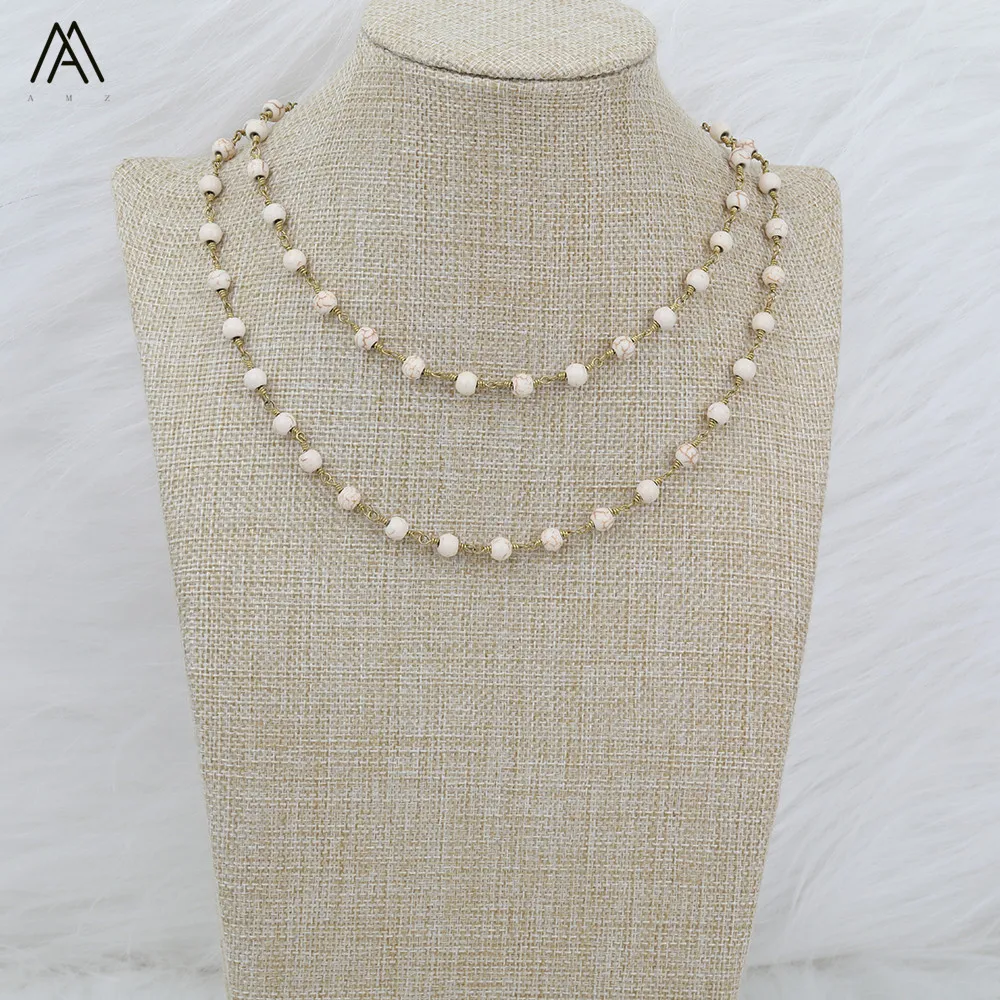 Wholesales Natural White Turquoises Howlite Beads Multi Layer Gold Chain Necklace Handmade For Women Wedding Gift N002AMAJ
Wholesales Natural White Turquoises Howlite Beads Multi Layer Gold Chain Necklace Handmade For Women Wedding Gift N002AMAJ