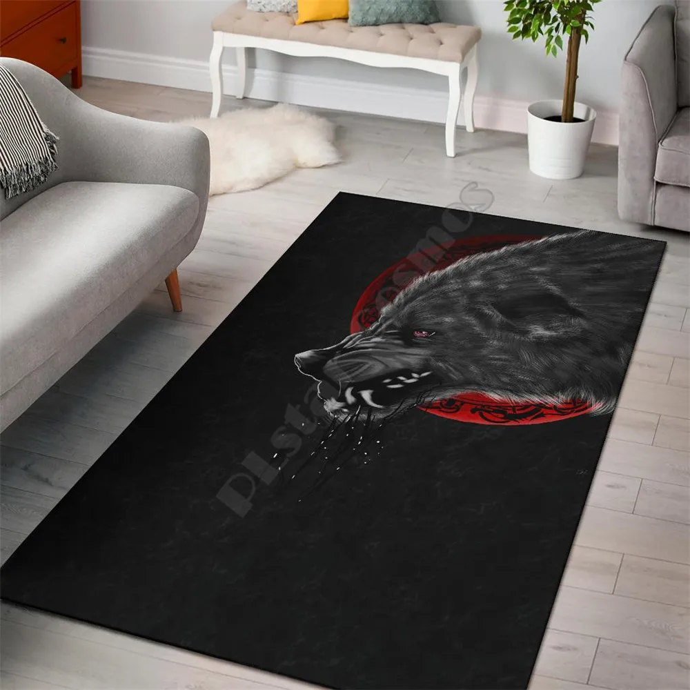 

Viking Style Area Rug Wolf And Blood Moon 3D Printed Rugs Mat Rugs Anti-slip Large Rug Carpet Home Decoration