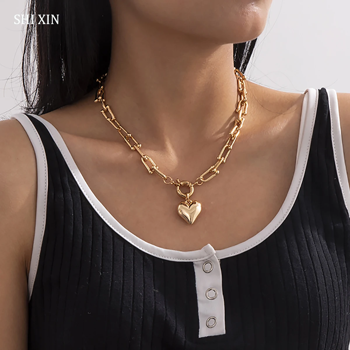 Женское короткое ожерелье SHIXIN с кулоном в форме сердца колье-чокер U-звено