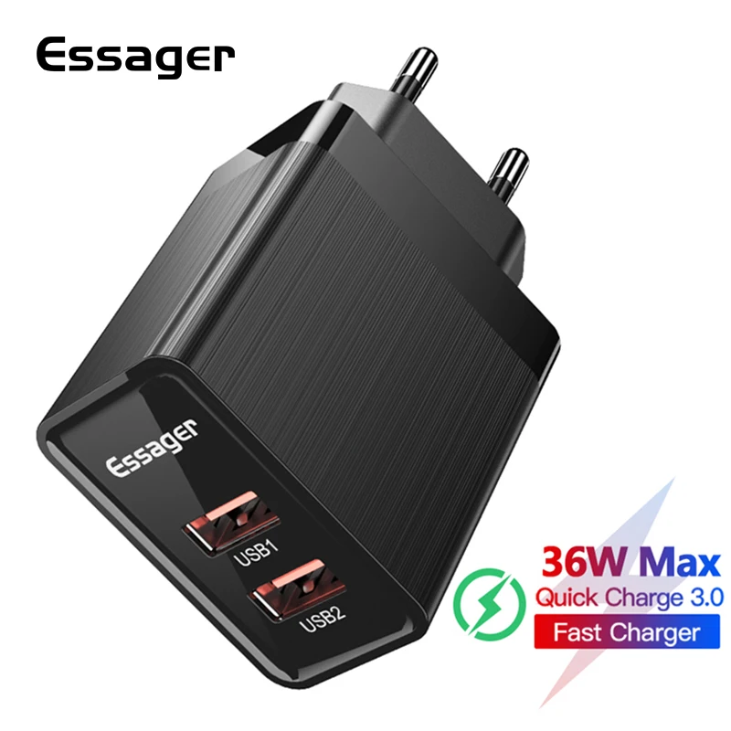 Essager 36w Quick Charge 3.0 USB Charger QC3.0 QC EU Plug Turbo Adapter Travel Wall Fast Phone Charger For Xiaomi iPhone Samsung
Essager 36w Quick Charge 3.0 USB Charger QC3.0 QC EU Plug Turbo Adapter Travel Wall Fast Phone Charger For Xiaomi iPhone Samsung