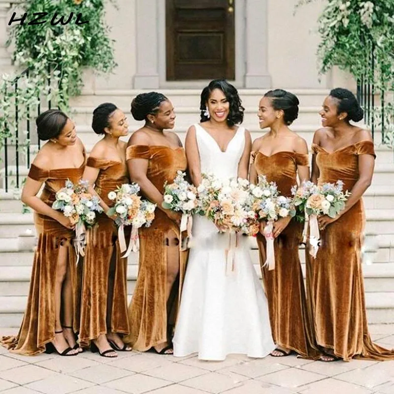 Velvet Mermaid Bridesmaid Dresses Long Front Split Off The Shoulder Wedding Guest Dress Plus Size African Maid Of Honor Gowns
Velvet Mermaid Bridesmaid Dresses Long Front Split Off The Shoulder Wedding Guest Dress Plus Size African Maid Of Honor Gowns