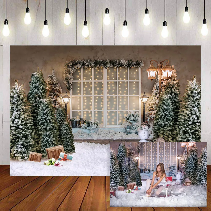 Mehofond фон для фотосъемки Снежная Рождественская елка Снеговик сани уличная лампа