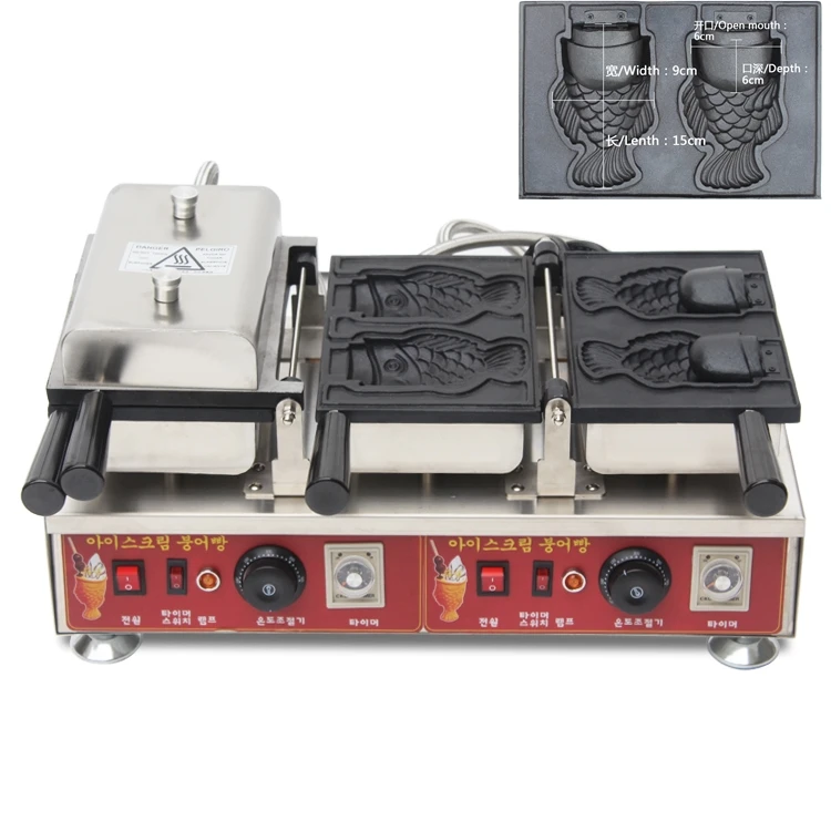 Commercial Taiyaki machine electric open mouth fish waffle machine ice cream fish waffle cone maker machine Taiyaki Baker pan
Commercial Taiyaki machine electric open mouth fish waffle machine ice cream fish waffle cone maker machine Taiyaki Baker pan