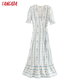 Tangada women stripe floral French style summer dress v neck short sleeve female chiffon dress vestidos XN471
Tangada women stripe floral French style summer dress v neck short sleeve female chiffon dress vestidos XN471