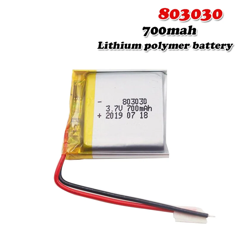 700mah 3.7V 803030 Lithium Polymer LiPo Rechargeable Battery For Smart Watch MP3 MP4 MP5 DIY Toy LED Light navigator Li-ion cell
700mah 3.7V 803030 Lithium Polymer LiPo Rechargeable Battery For Smart Watch MP3 MP4 MP5 DIY Toy LED Light navigator Li-ion cell