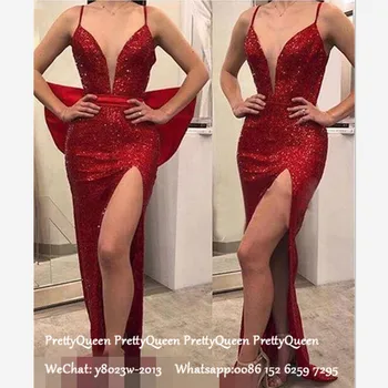 Shiny Red Sequined Mermaid Evening Dress With Bow Side Split Spaghetti Strap Long Prom Dresses For Women Robe De Soiree
Shiny Red Sequined Mermaid Evening Dress With Bow Side Split Spaghetti Strap Long Prom Dresses For Women Robe De Soiree
