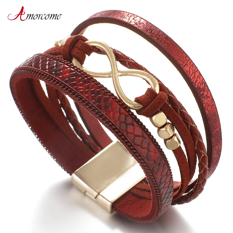 Amorcome Red Infinity Leather Bracelets for Women 2019 Fashion 8 Cross Jewelry Multilayer Wrap Bracelets & Bangles Femme Gift
Amorcome Red Infinity Leather Bracelets for Women 2019 Fashion 8 Cross Jewelry Multilayer Wrap Bracelets & Bangles Femme Gift