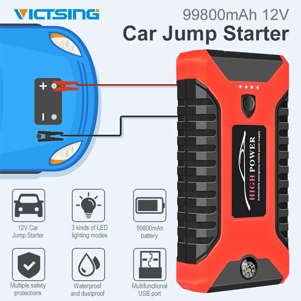 VicTsing 99800mAh Car Starter Jump Emergency Starter Power Bank 12V Large Battery Fast Charger LED Torch Light Moto Car Starter
VicTsing 99800mAh Car Starter Jump Emergency Starter Power Bank 12V Large Battery Fast Charger LED Torch Light Moto Car Starter