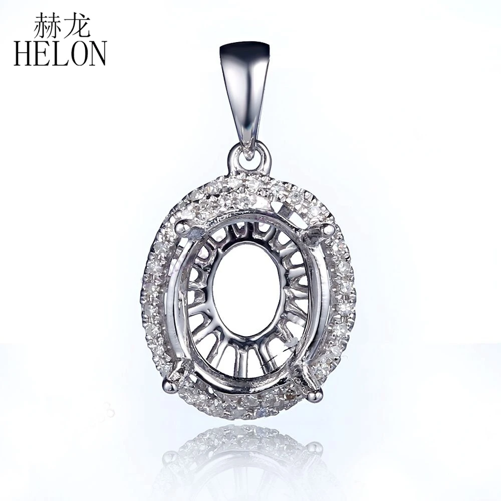 

HELON Oval Cut 9x11mm Solid 14K White Gold Pave 0.15ct Natural Diamonds Semi Mount Pendant Setting Women Diamond Pendant