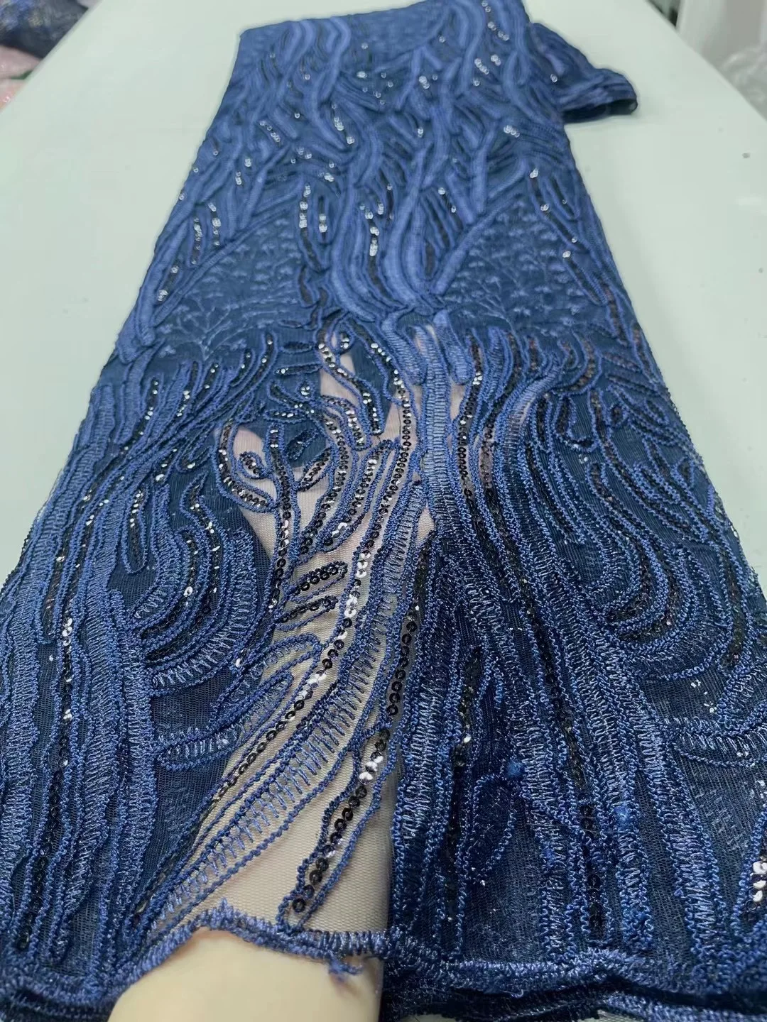 Navy Blue Sequins African French Mesh Lace Fabric 2023 High Quality Tulle Lace Material Bridal For Nigerian Wedding Dress Sewing
Navy Blue Sequins African French Mesh Lace Fabric 2023 High Quality Tulle Lace Material Bridal For Nigerian Wedding Dress Sewing
