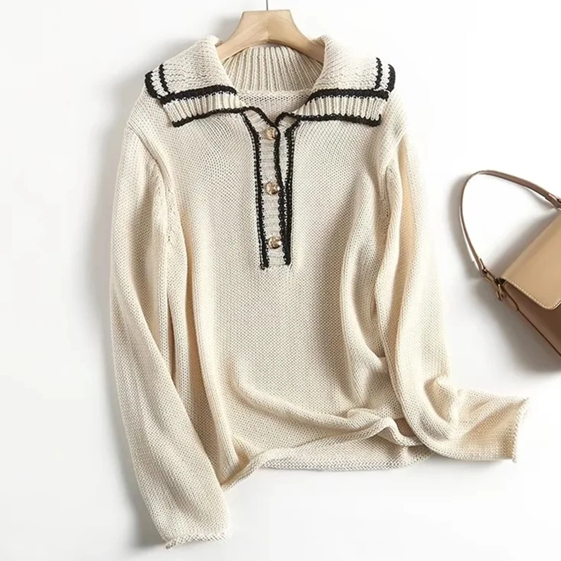 Jenny&Dave Fashion Simple Gold Buttons Turn Down Collar Beige Knitwear Casual Sweaters Women Tops
Jenny&Dave Fashion Simple Gold Buttons Turn Down Collar Beige Knitwear Casual Sweaters Women Tops