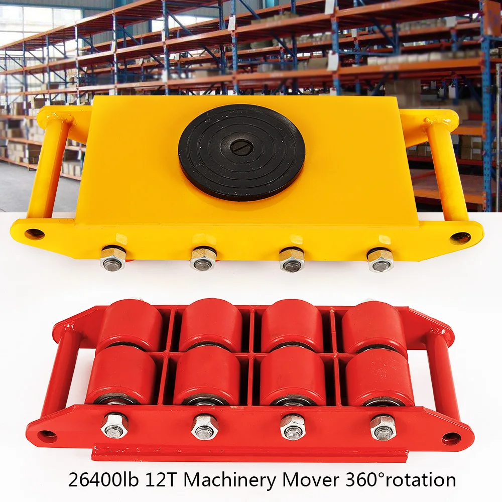 

12 Ton 360° Heavy Duty Machine Dolly Skate Machinery Roller Mover Cargo Trolley 12Ton Machinery Mover Heavy Duty Machine 360