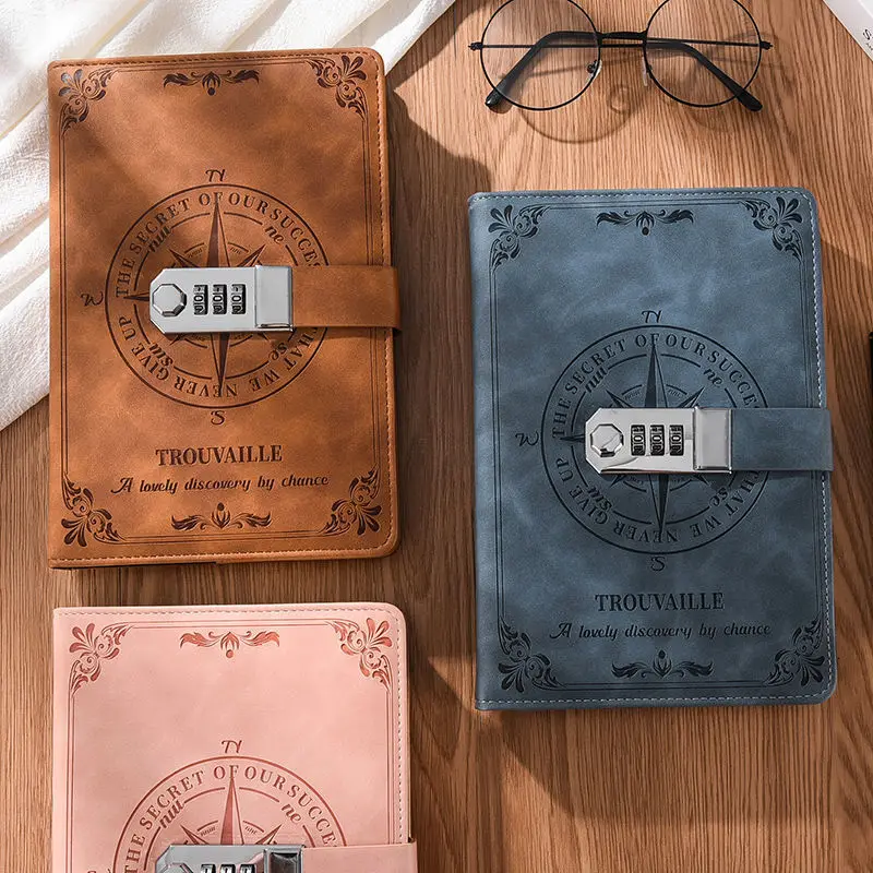 

Retro Password Book A5 200 Pages 2024 Notebook with Lock Diary Binder Thickened Creative Hand Ledger Student Notepad Stationery