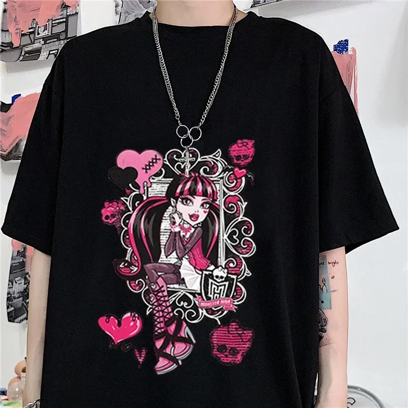 

Women T-shirt Harajuku Cartoon Gothic Print Short Sleeve Retro Women Tops Summer Streetwear O-neck Sweet Girls Tee Shirt Goth