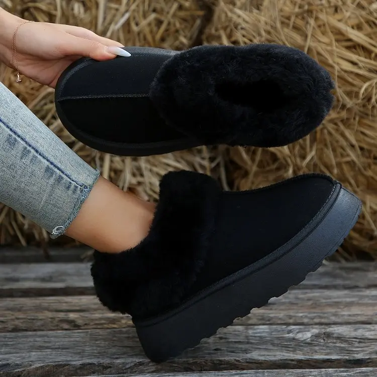 

Shoes Plush Slippers For Adults Low Loafers Cover Toe Winter Footwear Flock Slides Slipers Women Platform Fur Flat 2024 Rome Rub