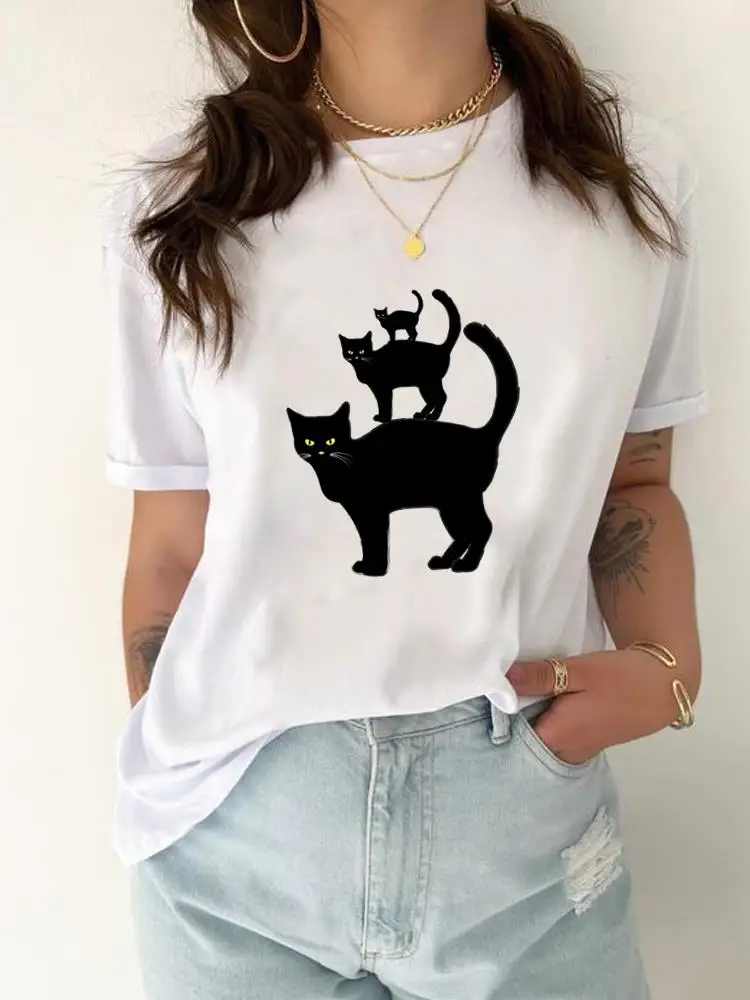 

Женская футболка с принтом на Хэллоуин, осенняя футболка, одежда, футболка, кошка, забавный тренд, милая одежда, Женский Графический Топ
