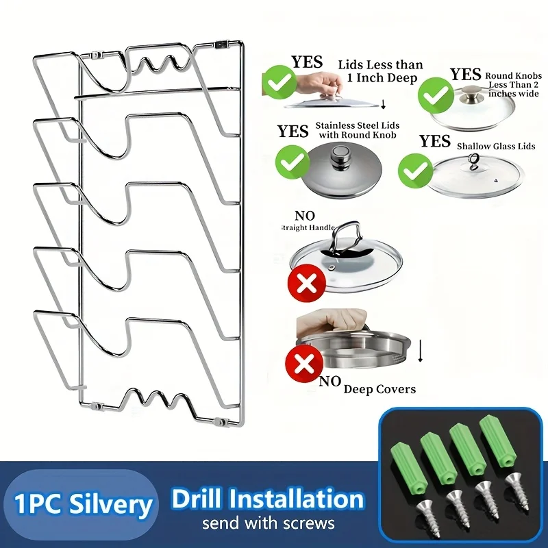 1 piece of steel pot lid storage rack -5-layer wall mounted shelf for kitchen cabinets, space saving metal bracket for pot lid a 1 piece of steel pot lid storage rack -5-layer wall mounted shelf for kitchen cabinets, space saving metal bracket for pot lid a