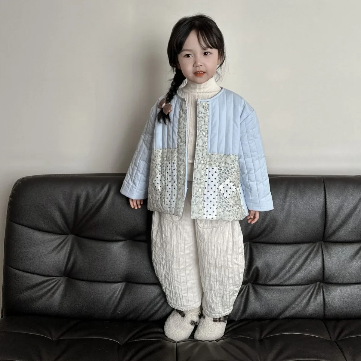 

South Korea Children Clothing 2023 Winter New Girls' Children Cotton and Thickening Floral Coat Children's Cotton-Padded Coat