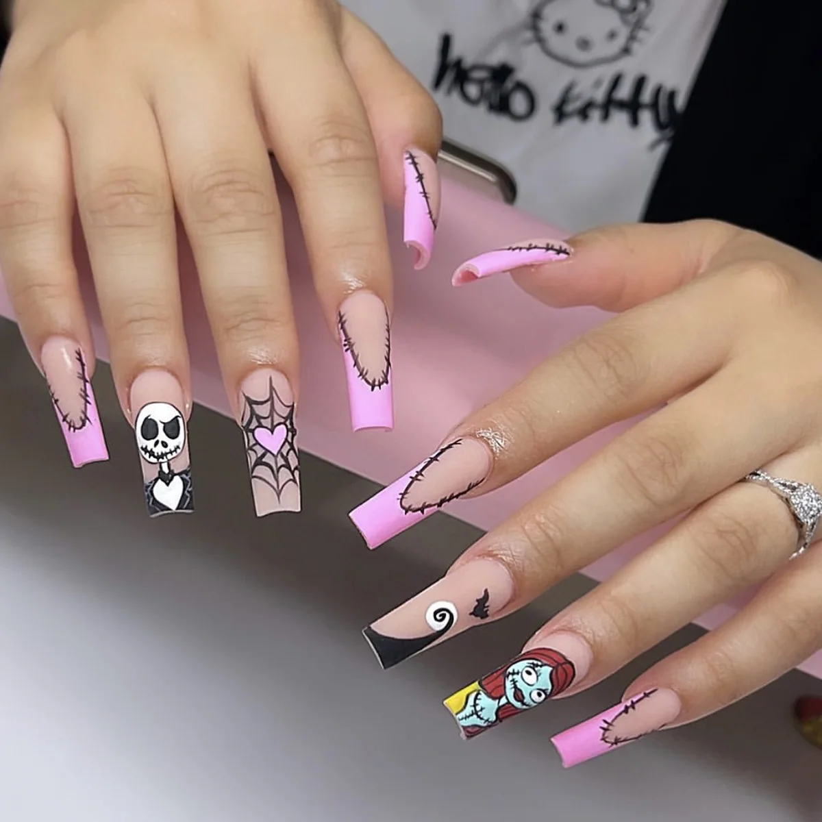 3D fake nails for halloween spider web doll heart designs long french coffin tips faux ongles press on false nail supplies set
3D fake nails for halloween spider web doll heart designs long french coffin tips faux ongles press on false nail supplies set