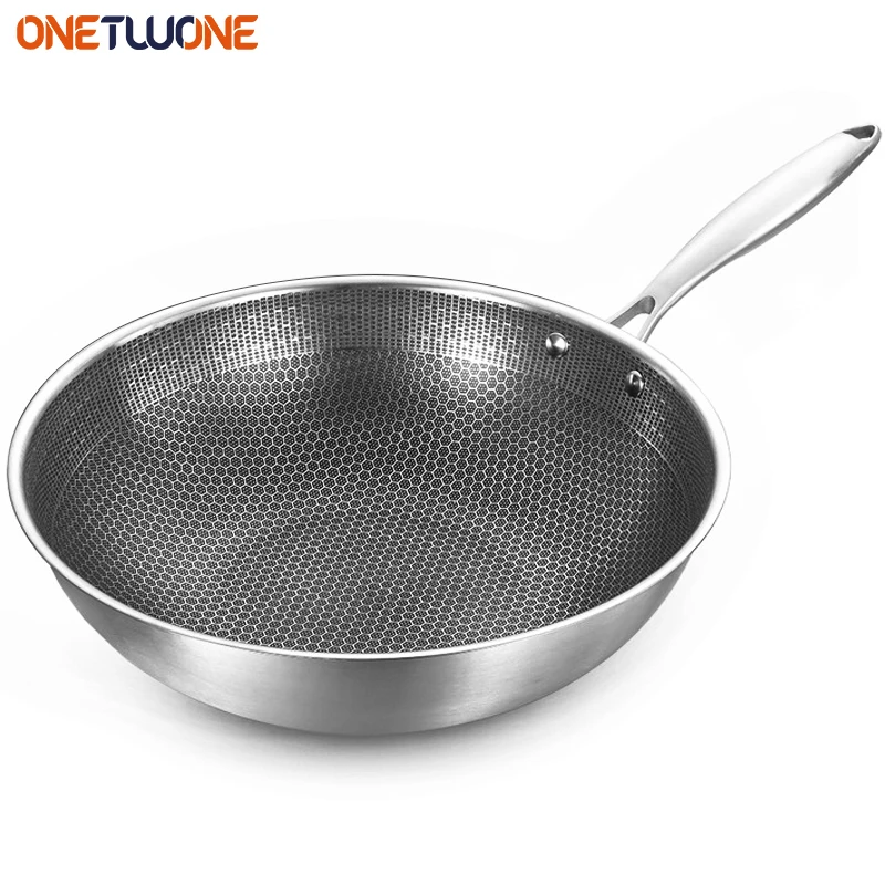 Фото Stainless Steel Wok Uncoated Non-stick Pan Frying Gas And Induction Cooker | Дом и сад