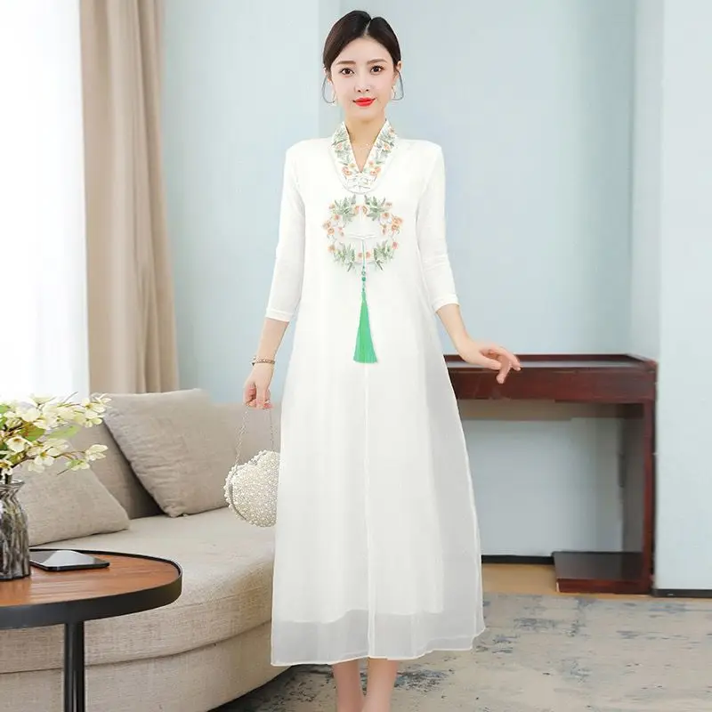 

Новое улучшенное платье-Ципао Hanfu в китайском стиле для женщин, благородные элегантные китайские платья Кимоно, Современная юбка ханьфу