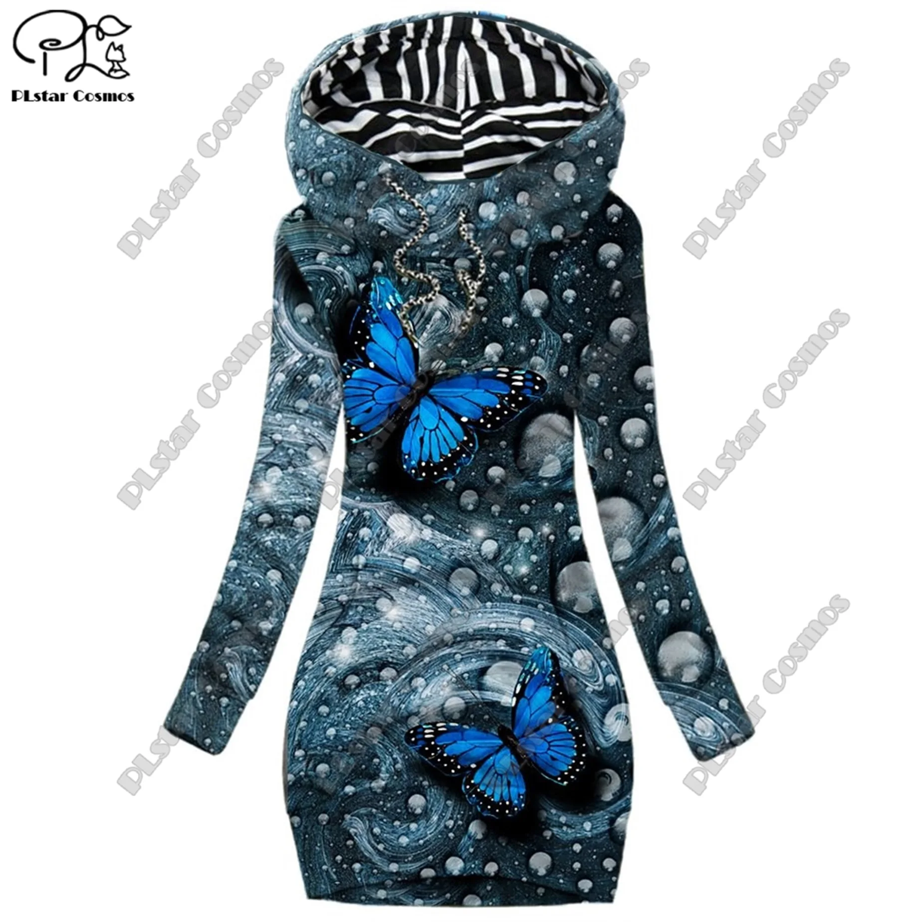 

PLstar Cosmos 3D printed women's long sweatshirt dress floral butterfly snowflake pattern casual slimming series X4