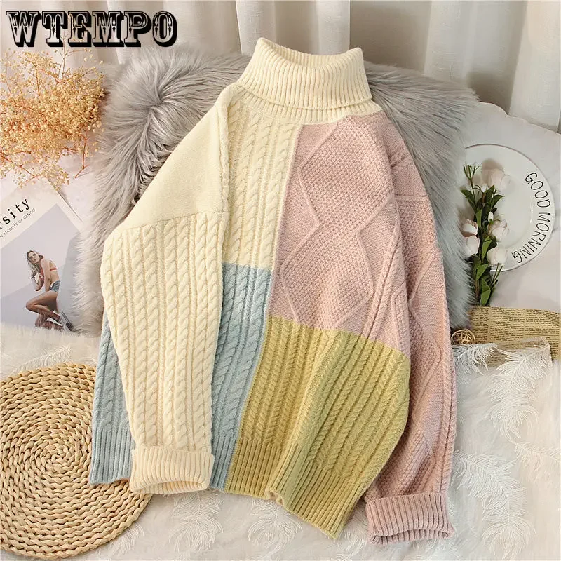 WTEMPO Women's Long Sleeve Colorblock Cable Sweater Turtleneck Pullover Jumper Patchwork Knitwear Fall Winter Knitting Tops
WTEMPO Women's Long Sleeve Colorblock Cable Sweater Turtleneck Pullover Jumper Patchwork Knitwear Fall Winter Knitting Tops