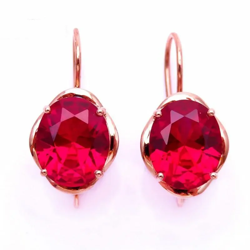 

New 585 Purple Gold Plated 14K Rose Gold Inlaid Ruby Earrings For Women Classic Luxury Simple Charm Wedding Jewelry Gift