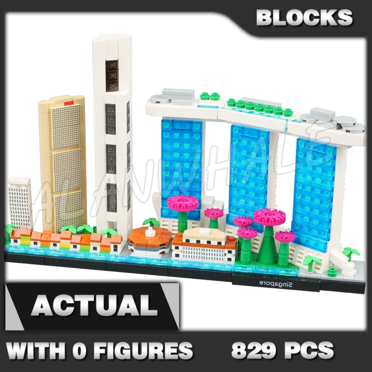 

829pcs Architecture Skyline Singapore Marina Bay Sands Lau Pa Sat Fullerton Hotel 20057 Building Block Toy Compatible With Model