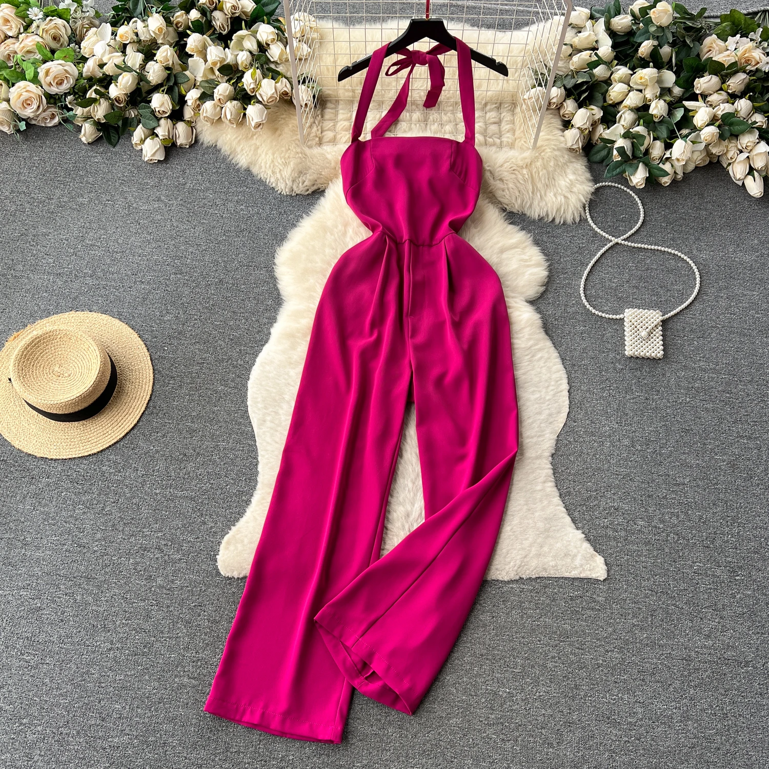Clothland Women Sexy Pink Halter Jumpsuit Sleeveless Backless Elastic Back High Waist Summer One Piece Playsuits KA362
Clothland Women Sexy Pink Halter Jumpsuit Sleeveless Backless Elastic Back High Waist Summer One Piece Playsuits KA362