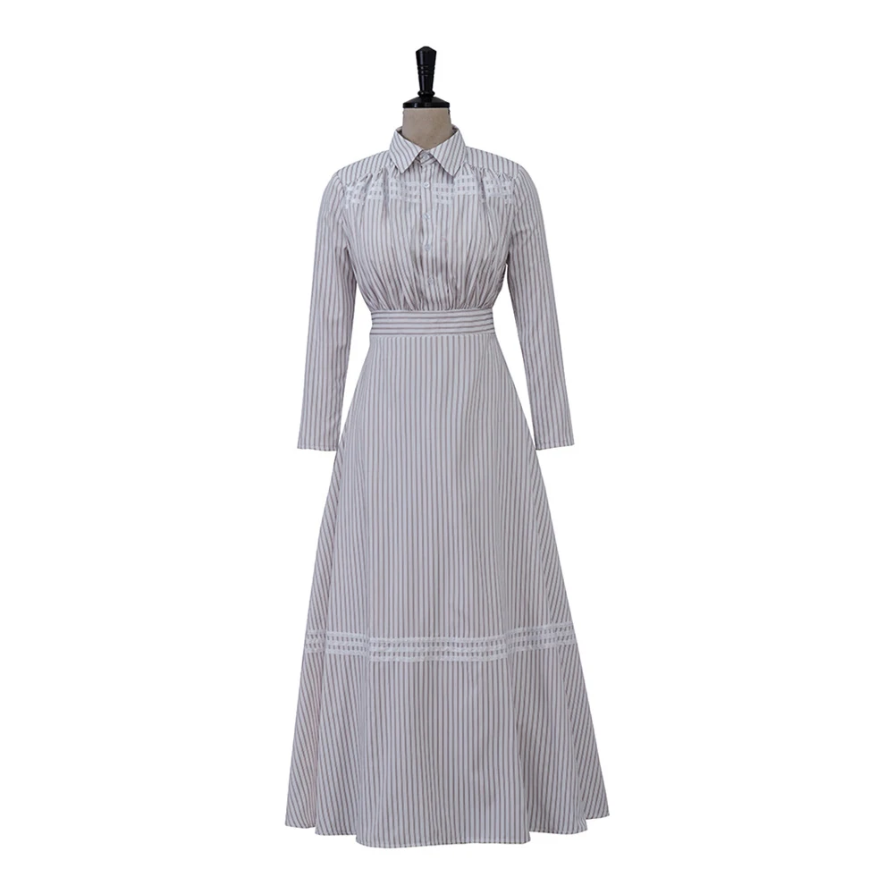 

Women's Victorian High Waistline Striped Dress 18th Century Regency Era Ball Gown Medieval Jane Austen Tea Party Costume