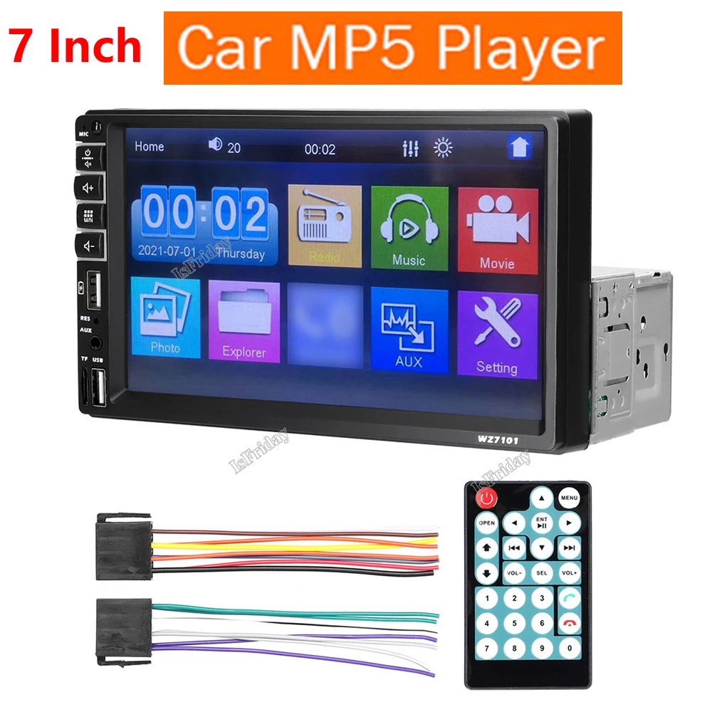 

1 Din Car Stereo 7 Inch LCD Touchscreen Monitor BT MP5 Player FM Car Radio Receiver Support TF/USB/AUX-IN Mobile Phone Link 1Din