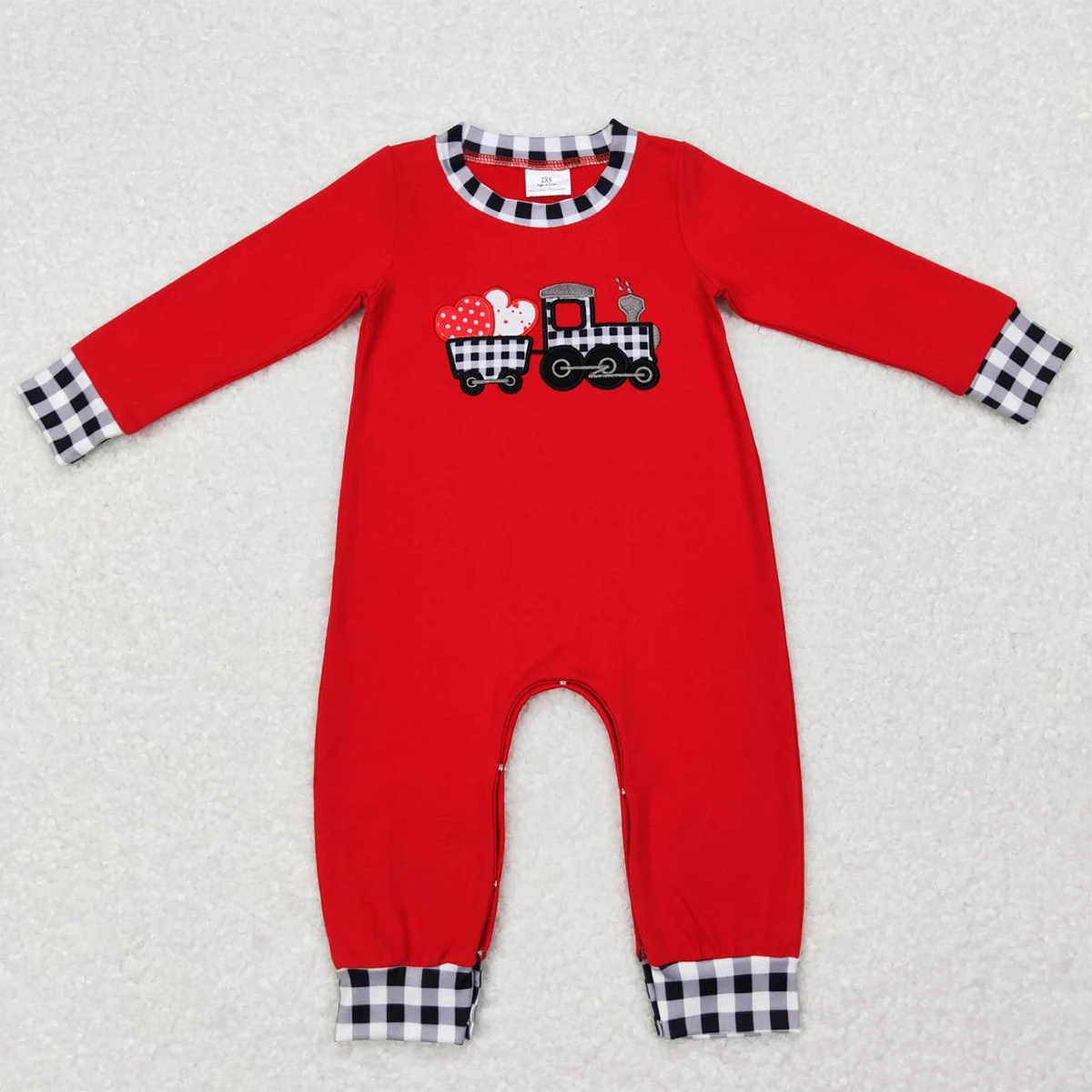 

Wholesale Kid Boy Red Cotton Long Sleeve Toddler Valentine's Day Romper Newborn Infant Embroidery Tractor Love Children Jumpsuit