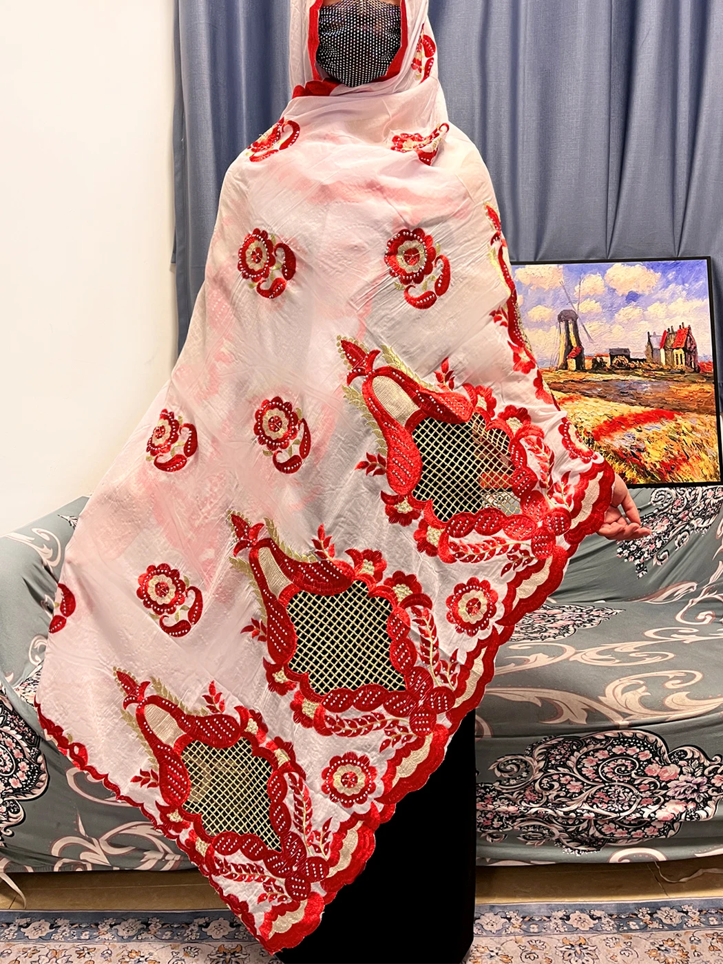 

Muslim Prayer Scarf Femme Foulard Hijabs For Woman African Islam Cotton Embroider Diamonds Scarf Shawl 210x110cm 12 Colors