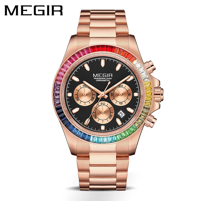 

MEGIR 8410 Men's Quartz Watches Business Wristwatch Stainless Steel Waterproof Date Chronograph Unique Dial Design Watch for Man