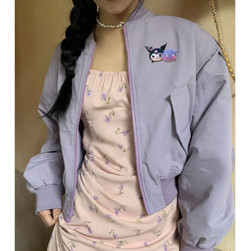 Cartoon Autumn Sanrio Hellokittyed Kuromi Baseball Uniform Cute Babes Casual Fashion Zipper Stand Collar Cropped Jacket Purple
Cartoon Autumn Sanrio Hellokittyed Kuromi Baseball Uniform Cute Babes Casual Fashion Zipper Stand Collar Cropped Jacket Purple