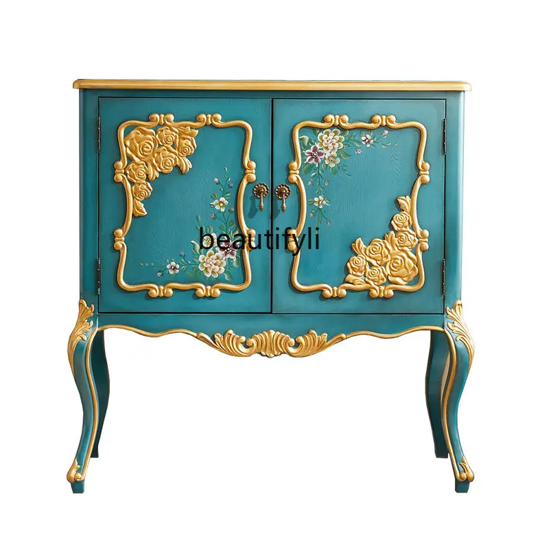 

Entrance Cabinet Solid Wood Retro American Living Room Curio Cabinet Storage Sideboard Cabinet Corridor Side Cabinet Painted