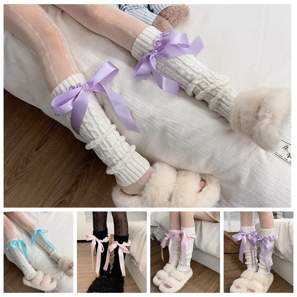 

Ruffles Bow Leg Warmers Punk Japanese Style Twists Knitted Leg Cover Lolitas JK Ballet Guards Socks Streetwear