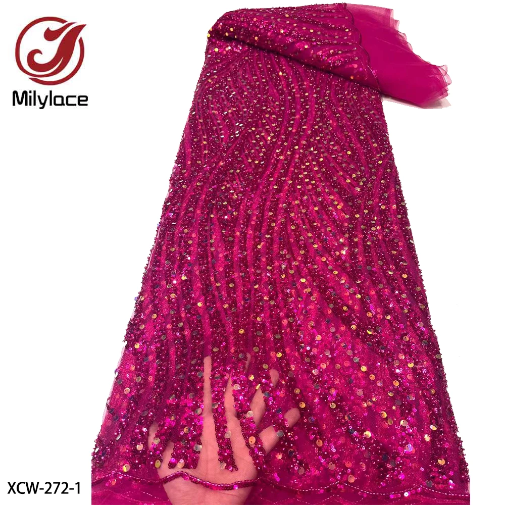 Luxury Handmade Beaded Tulle Fabric French High Quality Sequins Mesh Lace Fabric for Wedding Evening Dress XCW-272
Luxury Handmade Beaded Tulle Fabric French High Quality Sequins Mesh Lace Fabric for Wedding Evening Dress XCW-272