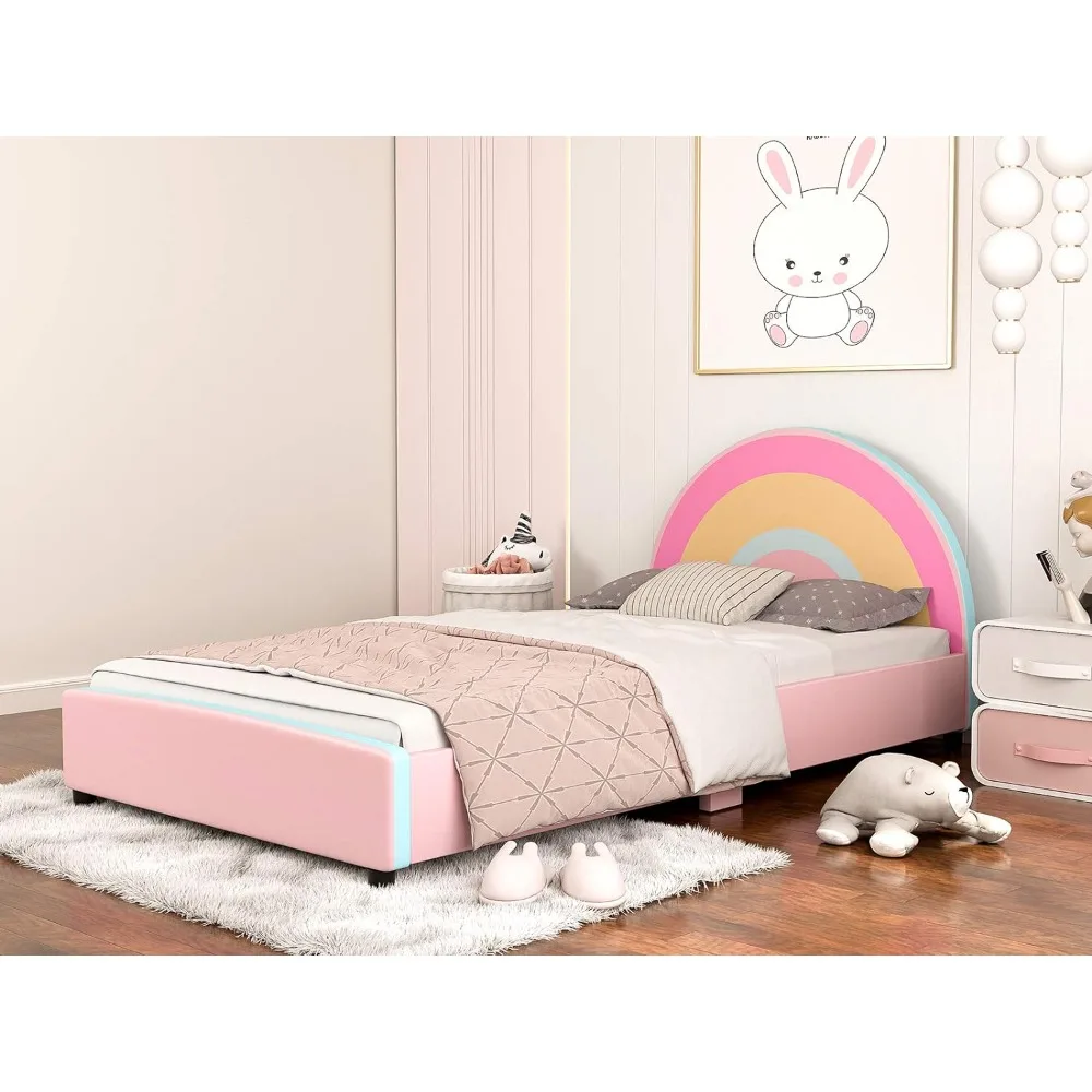 Twin Size Kids Bed Frame, Children Upholstered Twin Platform Bed Frame with Curved Headboard, Pink Princess Twin Bed Frames
Twin Size Kids Bed Frame, Children Upholstered Twin Platform Bed Frame with Curved Headboard, Pink Princess Twin Bed Frames